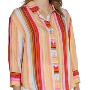 Liverpool berry blossom multi stripe button front with 3/4 sleeves. Sz M - EUC